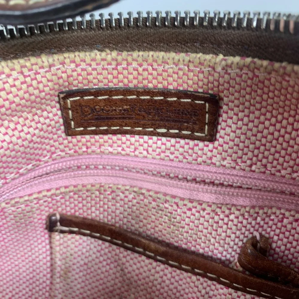 Dooney Bourke Blue Denim Jeans DB Logo Brown Leather Mini Hobo Bag Vintage Y2K